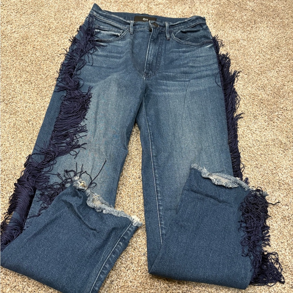 3x1 Western Higher Ground High Rise Fringe Jeans Raw Hem size 26 - Picture 3 of 5